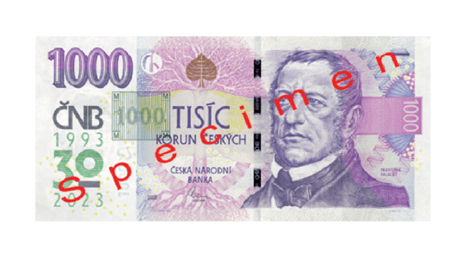 Nová bankovka po 1 000 Kč vzoru 2008 s přítiskem